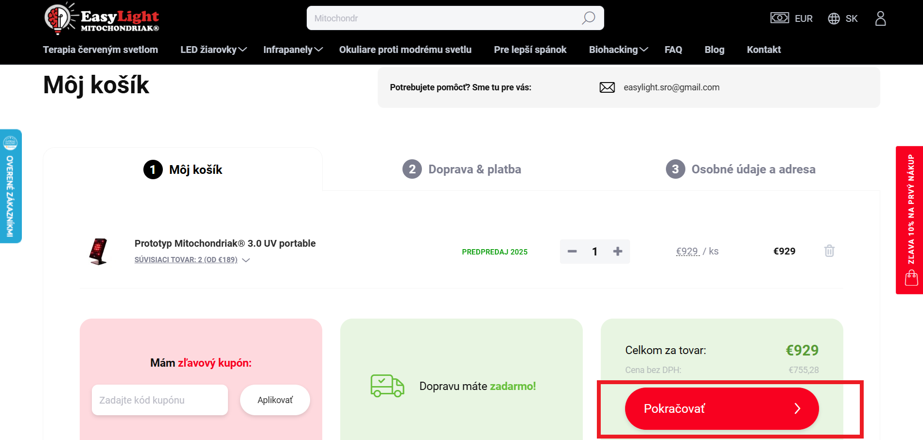 EasyLight mitochondriak Platba BTC kryptomenami 1